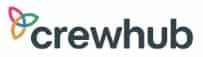 Crewhub-Logo mit drei ineinandergreifenden, bunten Schleifen auf der linken Seite und dem Wort Crewhub in fetten, dunklen Kleinbuchstaben auf der rechten Seite.