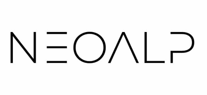 Das Bild zeigt das Wort NEOALP in einer modernen, minimalistischen serifenlosen Schriftart mit dünnen, schwarzen Linien auf weißem Hintergrund.